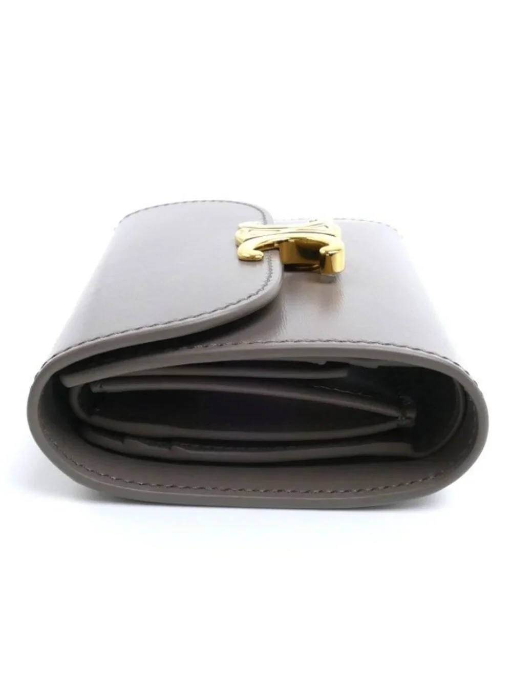 Celine Triomphe Small Full Flap Wallet Trifold Pebble